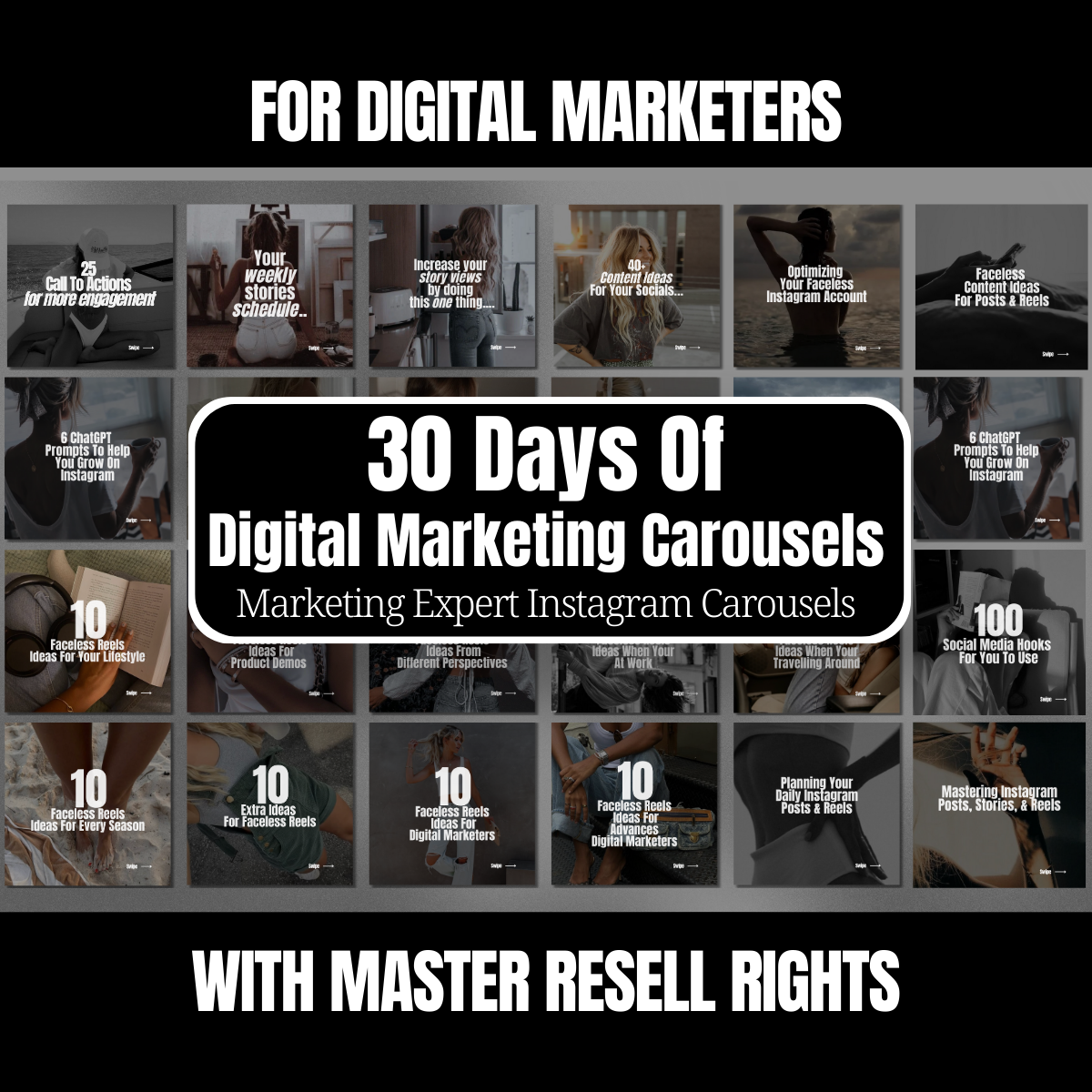 30 Days of Digital Marketing Carousels - PLR Instagram Post Templates