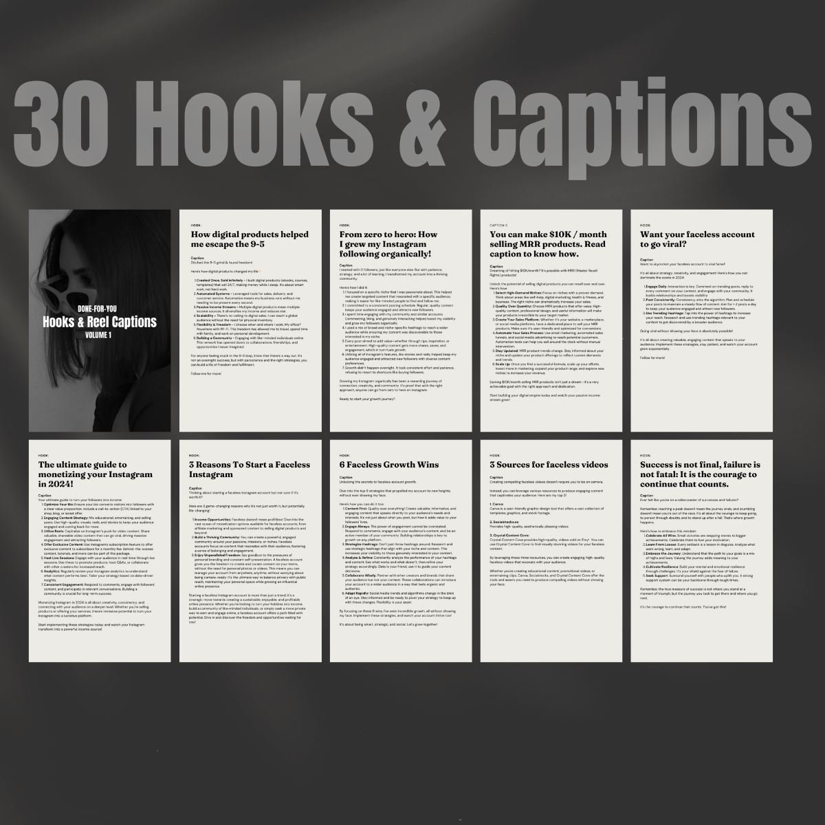 [Vol 1] 30 Days of Done-For-You Instagram Reels, Captions, Hooks, & Covers - MRR & PLR